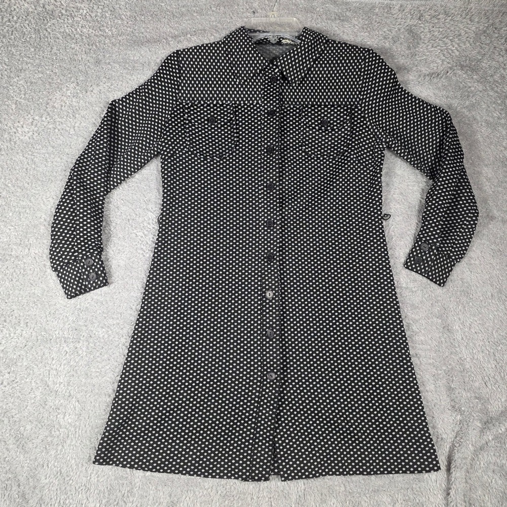 Zazie Shirt Dress Womens M Black Polka Dot Good Mod Retro Mini Knit Button Up